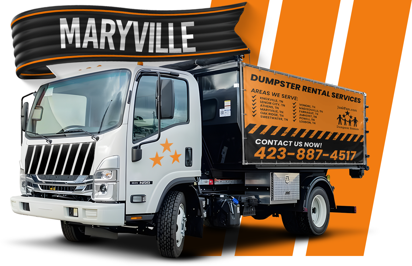 A dump truck is parked in front of a sign that says Maryville.