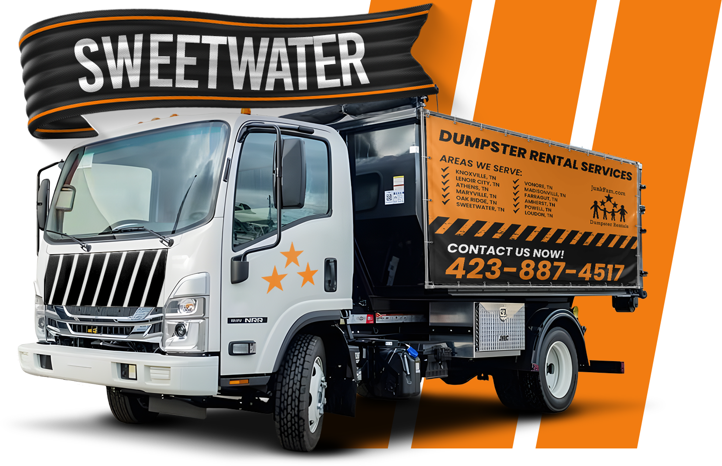 A dump truck with the word sweetwater on the side of it.