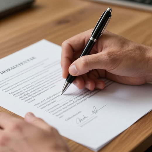 A brick storefront with a large blue sign reading 