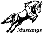 A black and white drawing of a mustang jumping in the air.