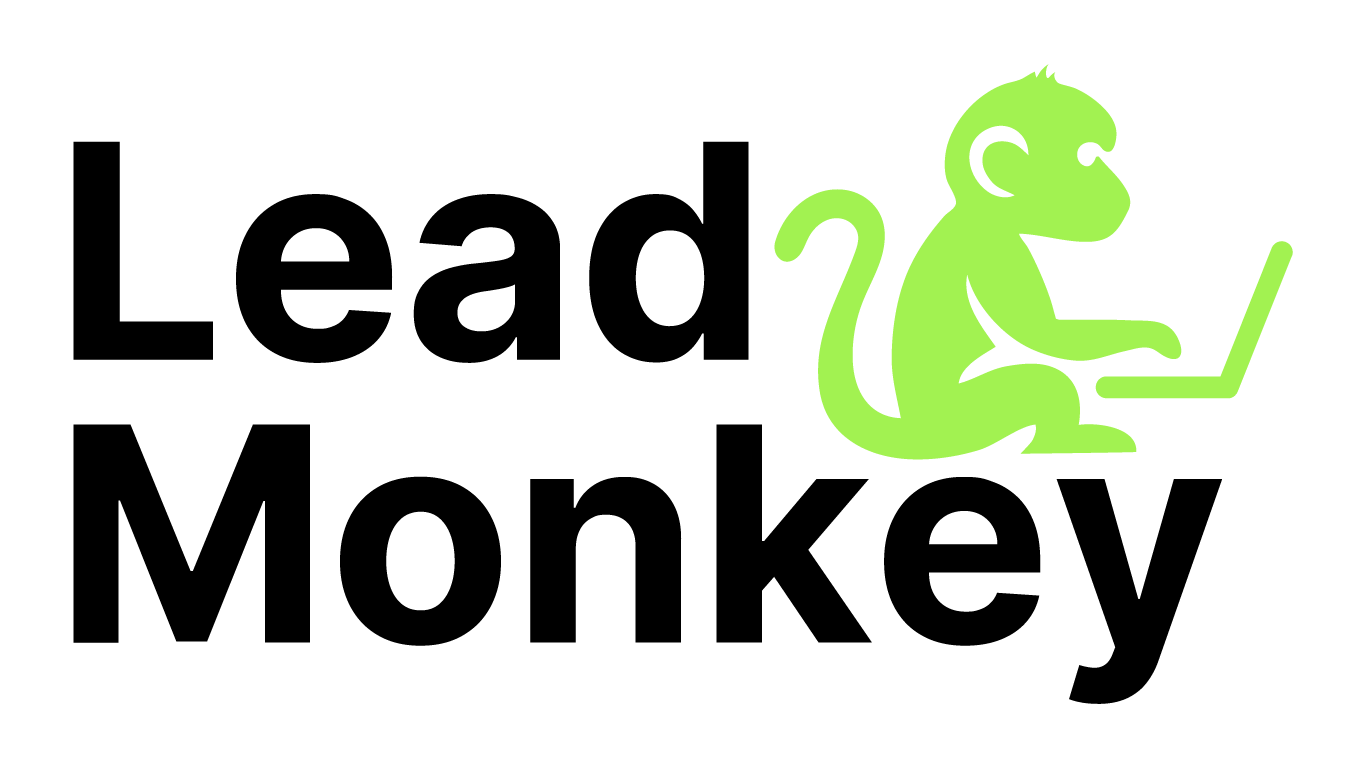 leadmonkey.ai | A black and green logo for lead monkey with a monkey on it