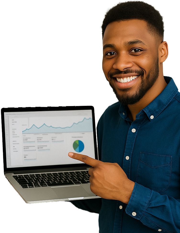 leadmonkey.ai | A man is holding a laptop computer in his hands and smiling.
