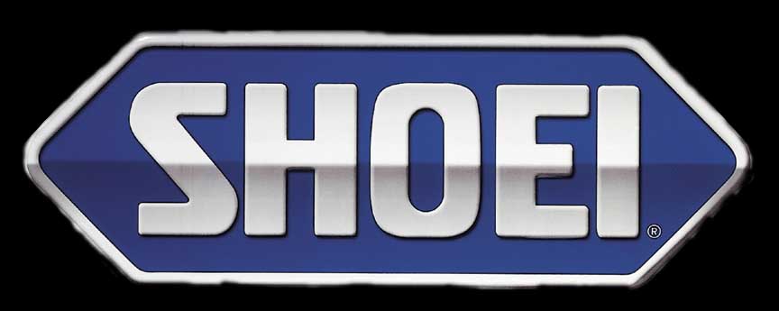 A blue shoei logo on a black background