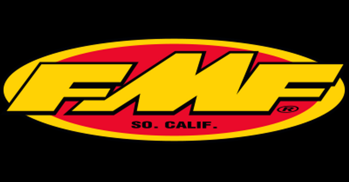 A yellow and red fmf logo on a black background