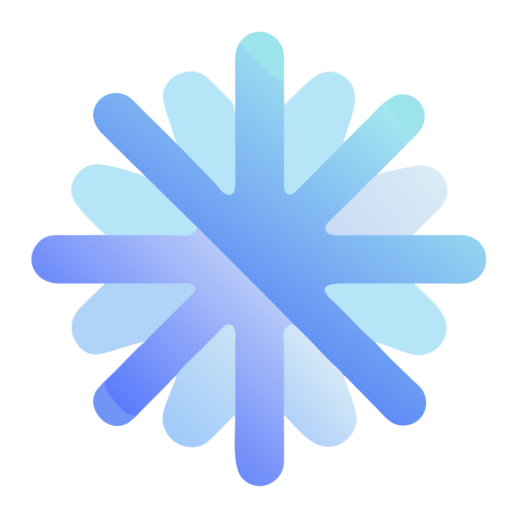 Blue and turquoise snowflake-like icon with rounded arms and gradient effect.