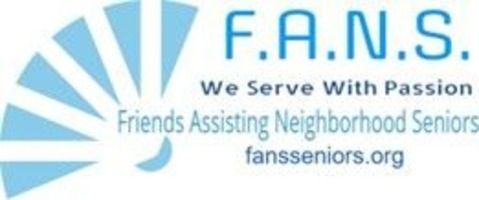 Logo for F.A.N.S., Friends Assisting Neighborhood Seniors; light blue fan graphic; text reads 