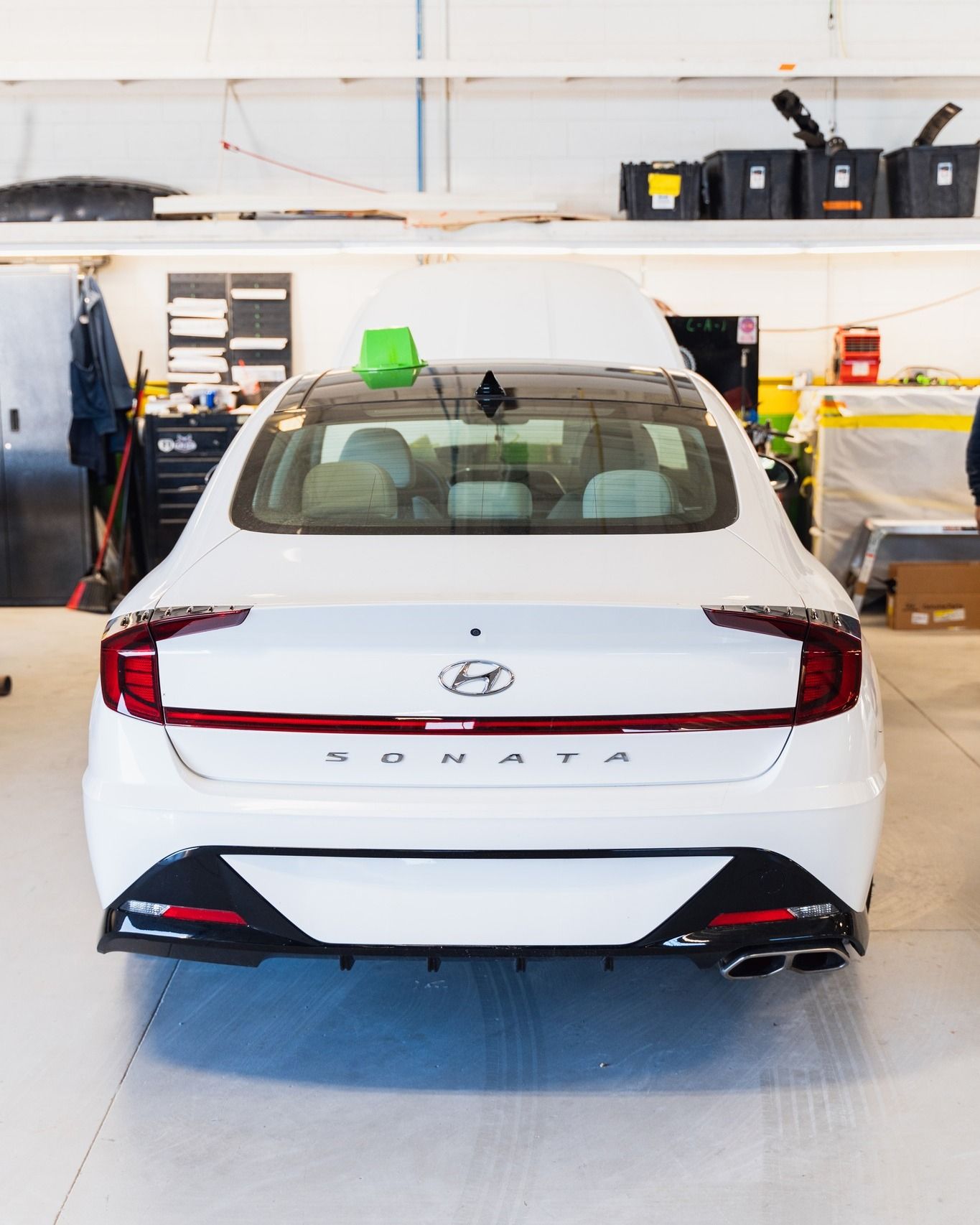 White Hyundai Sedan Rear View In Repair Bay | D&V Autobody Overland