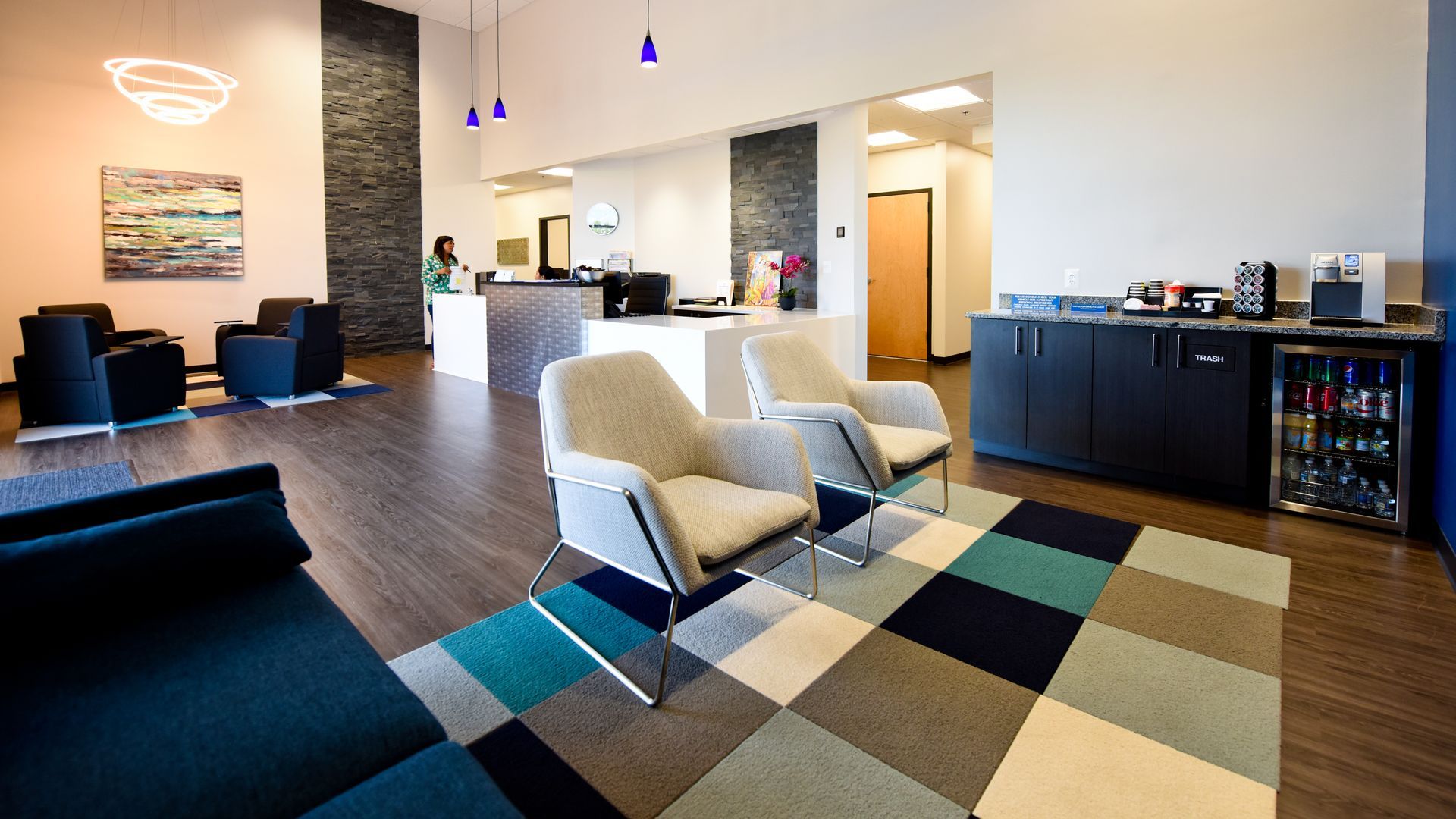 Reception Area With Front Desk And Modern Seating | D&V Autobody