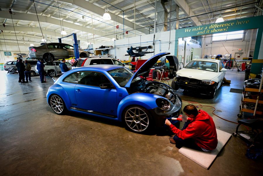 Blue Sports Car Inside Auto Body Shop | D&V Autobody