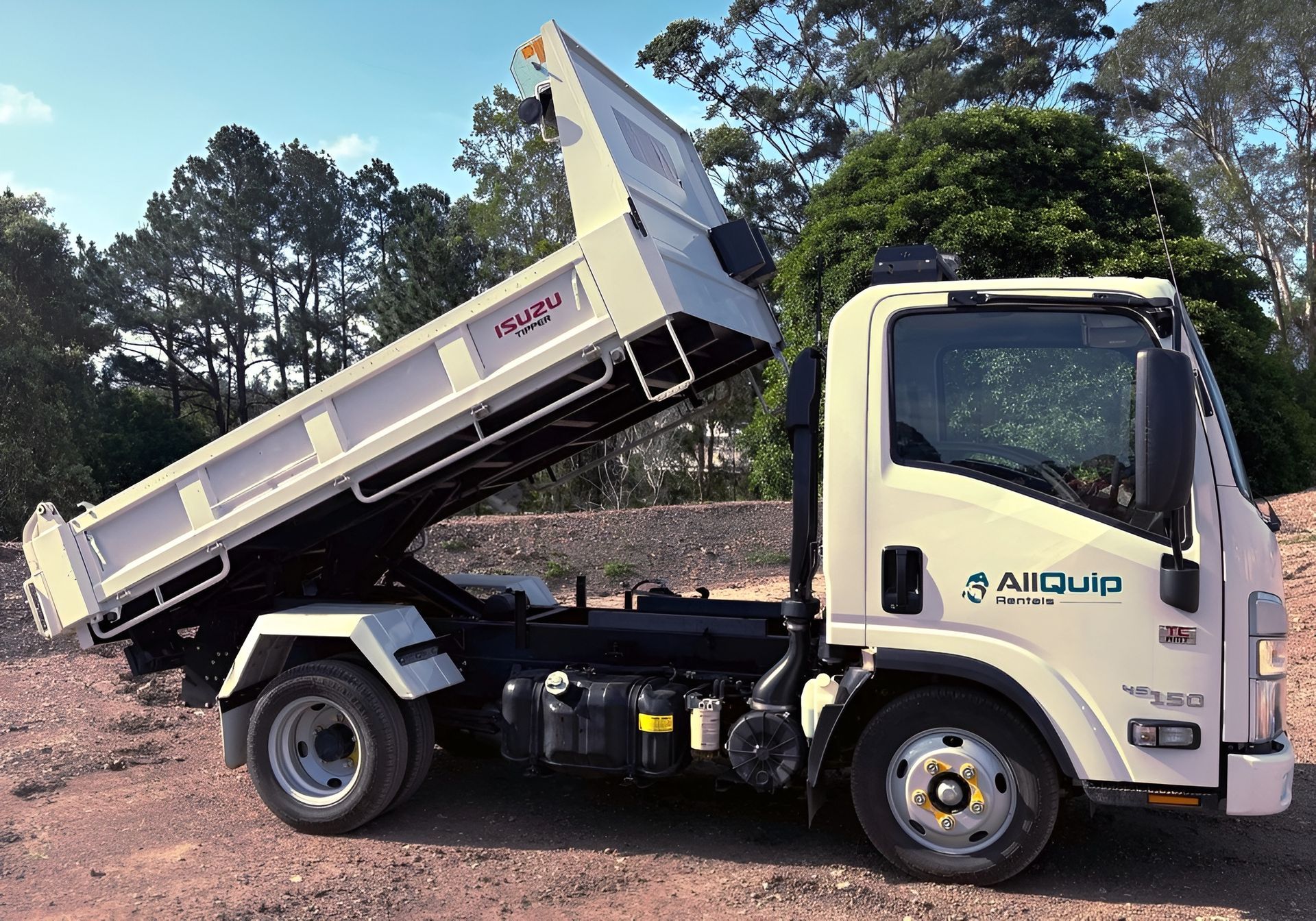 White Dump Truck With Raised Bed — Allquip Rentals Pty Ltd in Cooroy, QLD