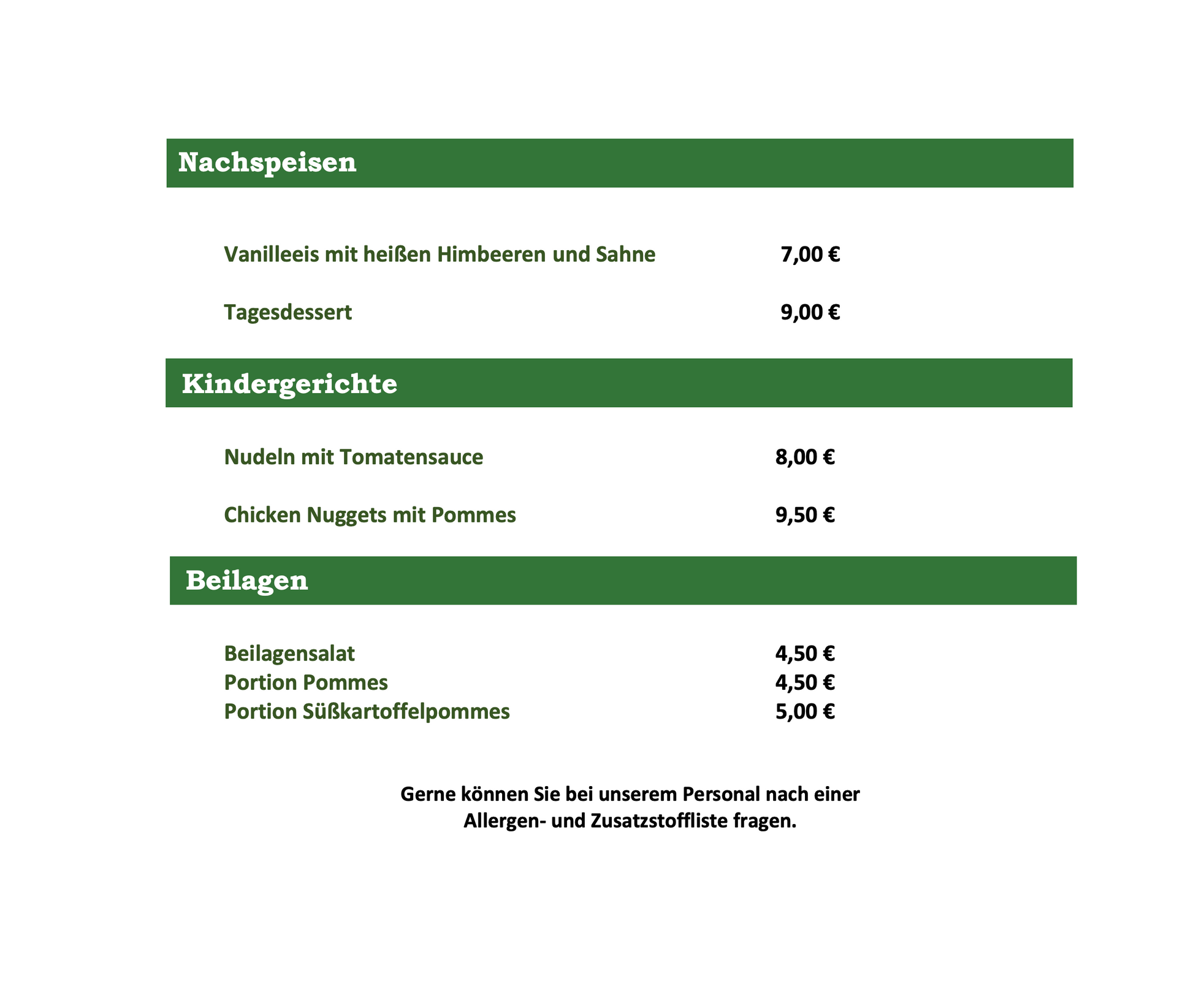 Eine Speisekarte für ein Restaurant mit grünem Hintergrund