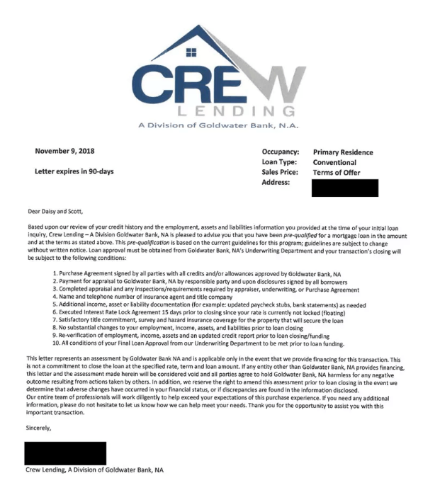 Sample pre-approval letter