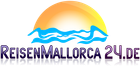 Ein Logo für reisenmallorca 24.de mit Sonne und Wellen