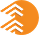 An orange circle with two white arrows in it