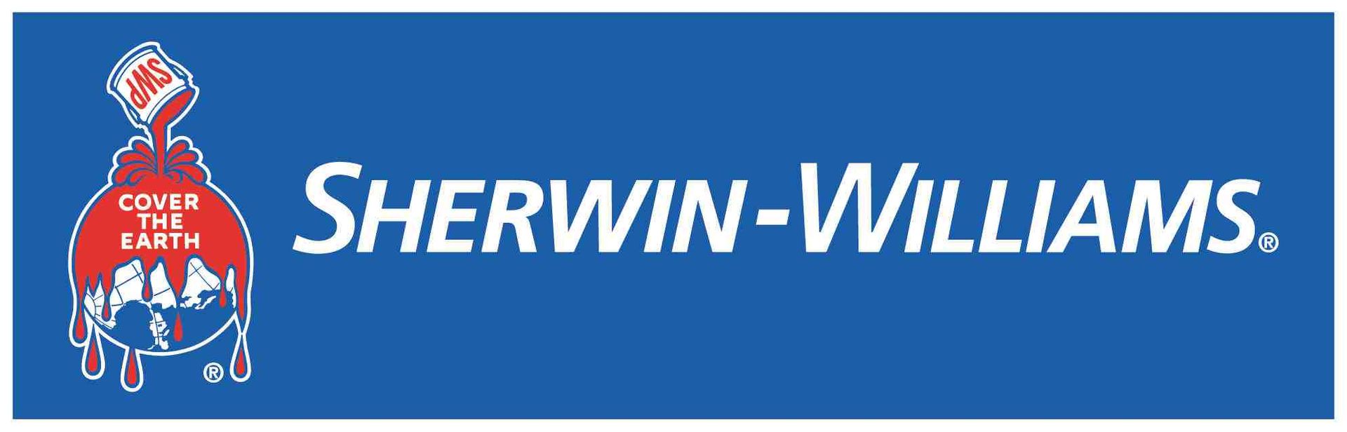 A blue sign that says sherwin-williams on it