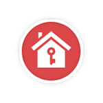 A house with a key inside of it in a red circle.