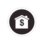 A house with a dollar sign on it in a black circle.