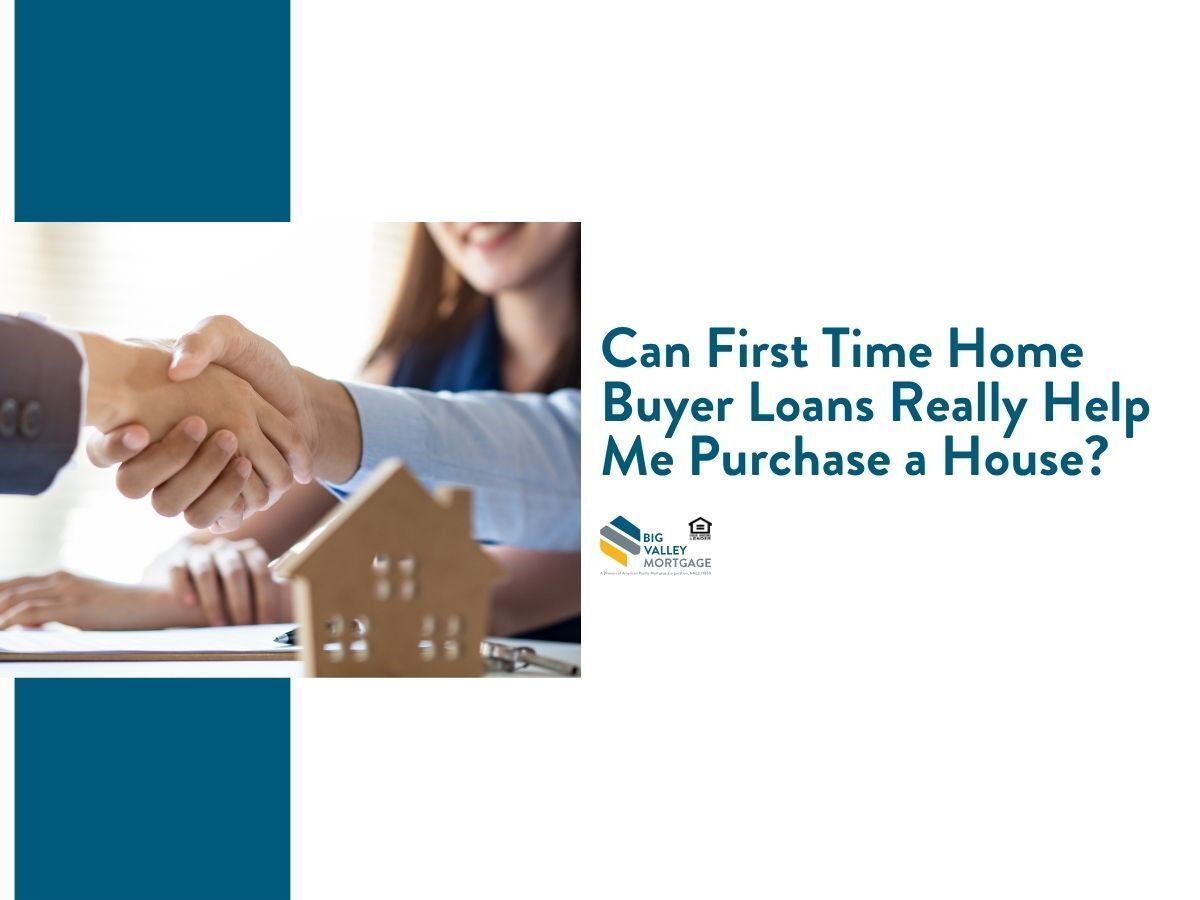 Handshake beside a house model with text: “Can First Time Home Buyer Loans Really Help Me Purchase a House?”