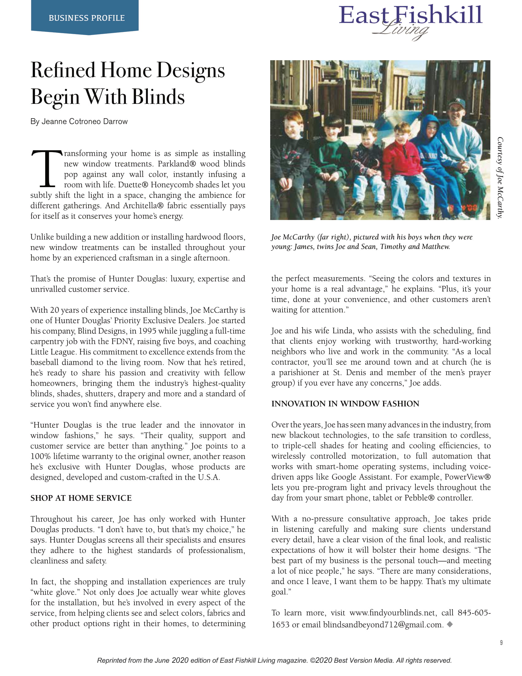 Blind Designs Business Profile Article — Dutchess County, NY — Blind Designs