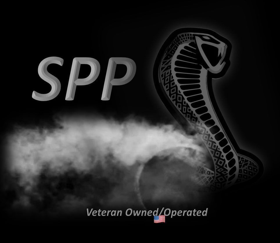 "SPP" logo with cobra head silhouette, smoke effect, and "Veteran Owned/Operated" text below.