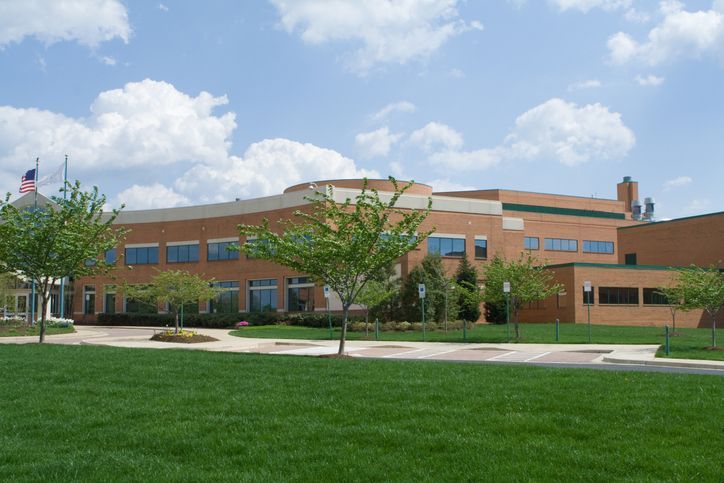 A lawn mower ,rake, and sprinkler are sitting on top of a lush green lawn.