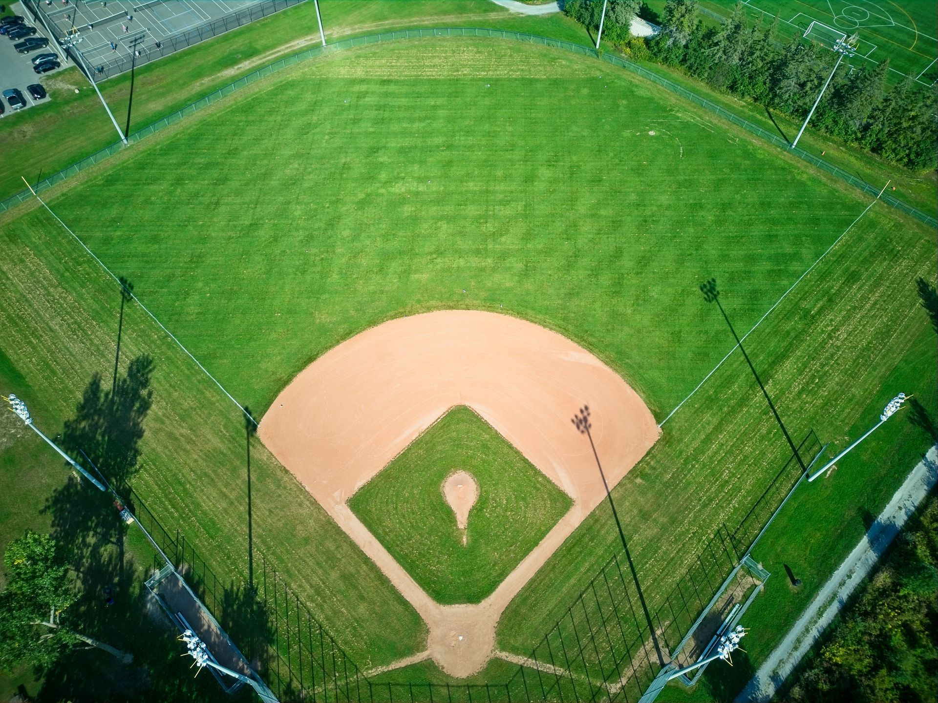 A close up of a running track on a soccer field.