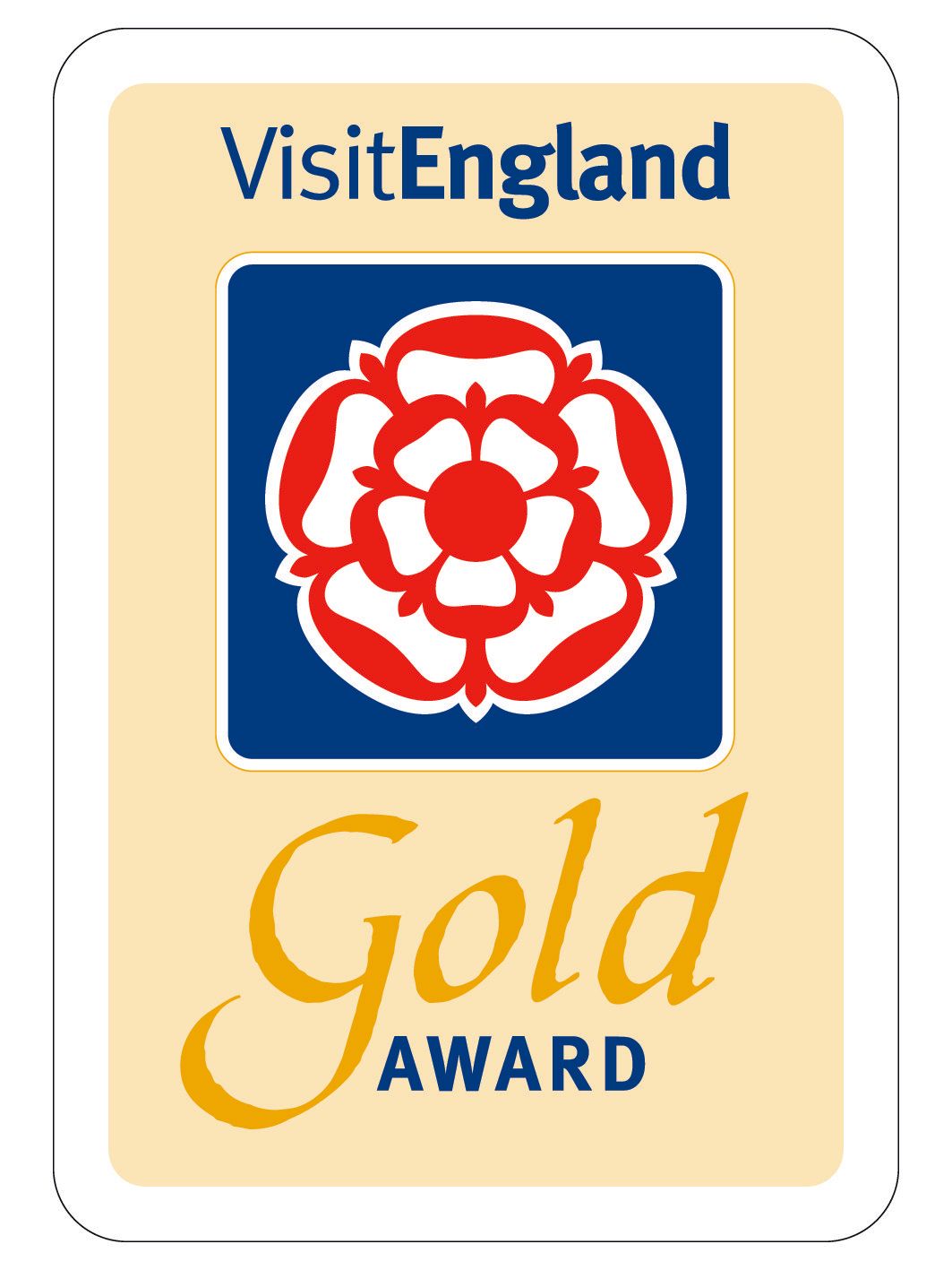 A visit england gold award sticker with a red white and blue flower