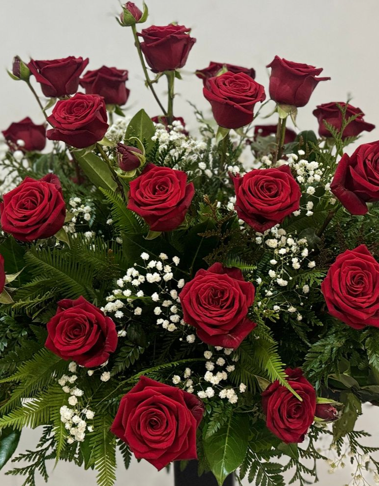 red roses with white flowers for valentines day — J'adore Flowers & Gifts Cairns in Earlville, QLD