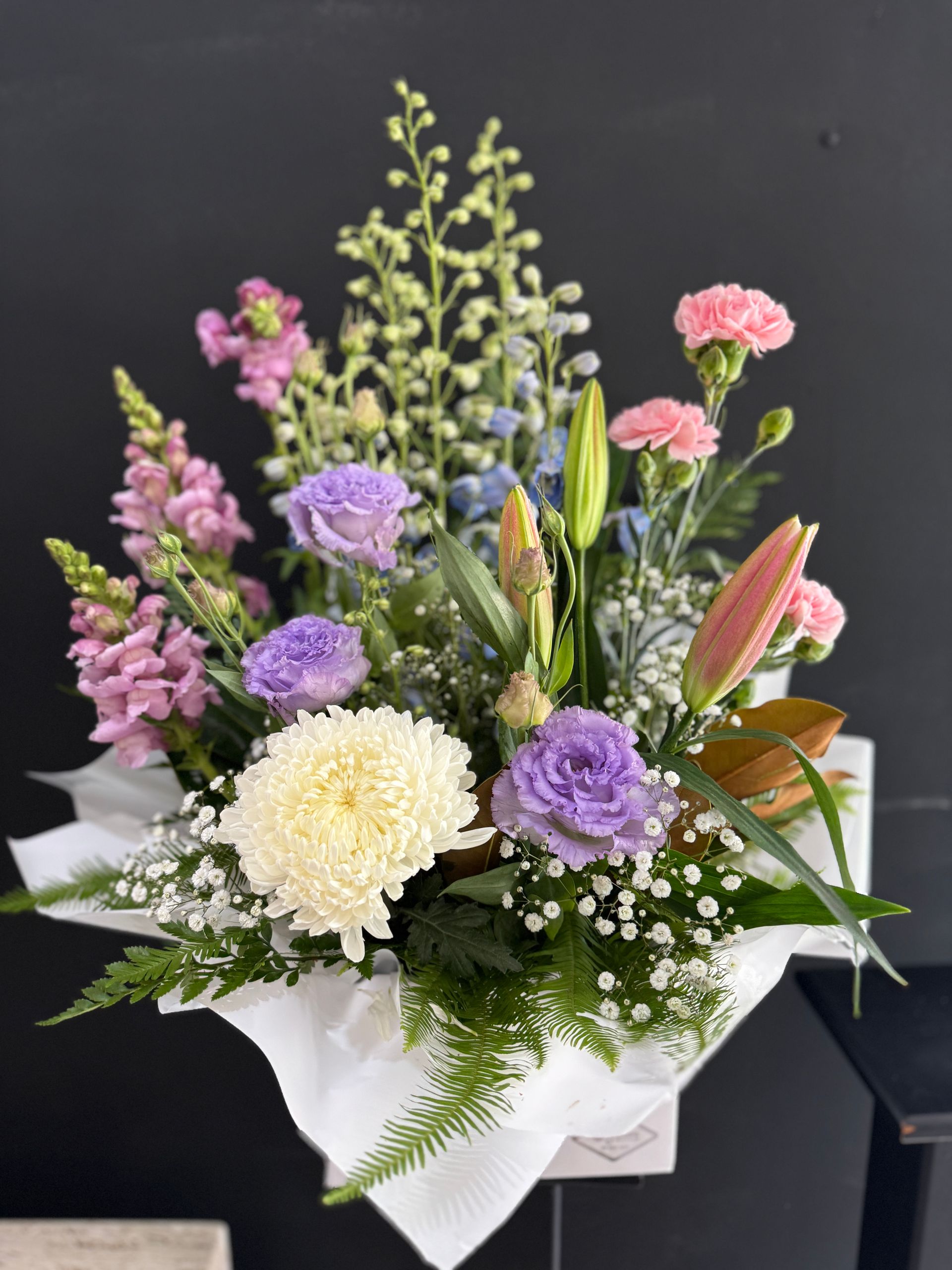 Floral Arrangement Featuring White, Pink, Purple, and Green Flowers — J'adore Flowers & Gifts Cairns in Earlville, QLD