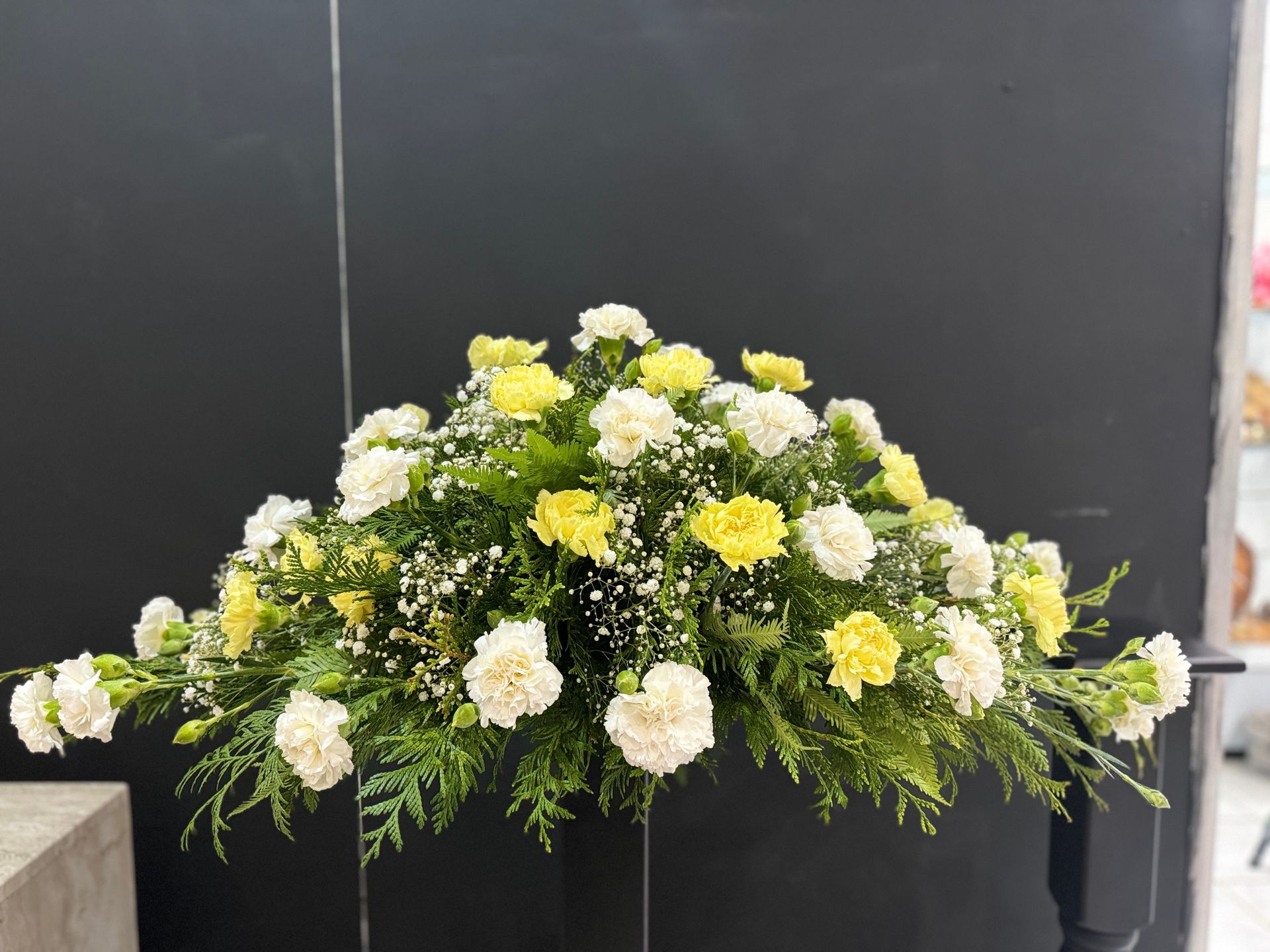Arrangement of White and Yellow Carnations, With Greenery — J'adore Flowers & Gifts Cairns in Earlville, QLD