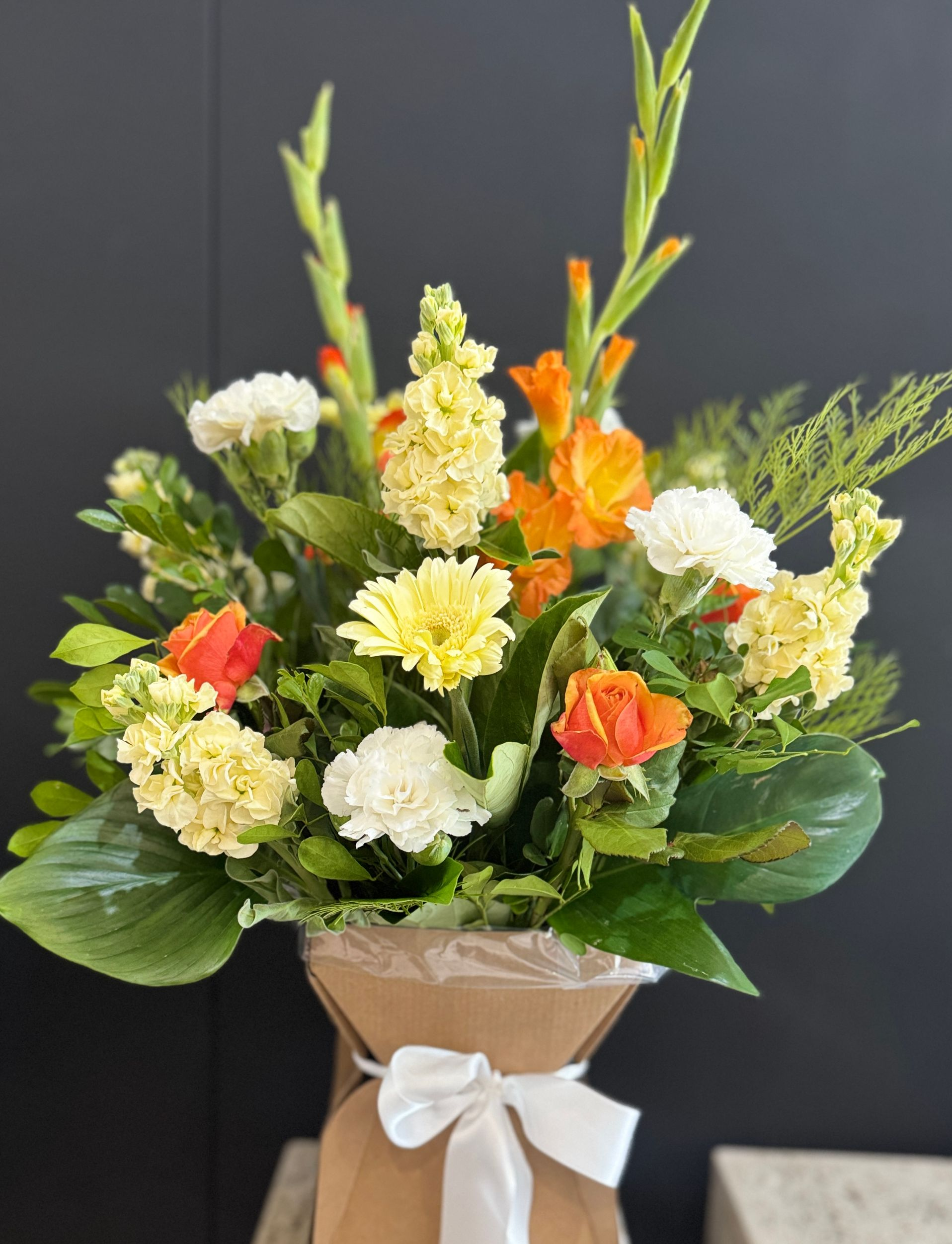 Red Rose and Greenery Floral Arrangement, One White Rose — J'adore Flowers & Gifts Cairns in Earlville, QLD