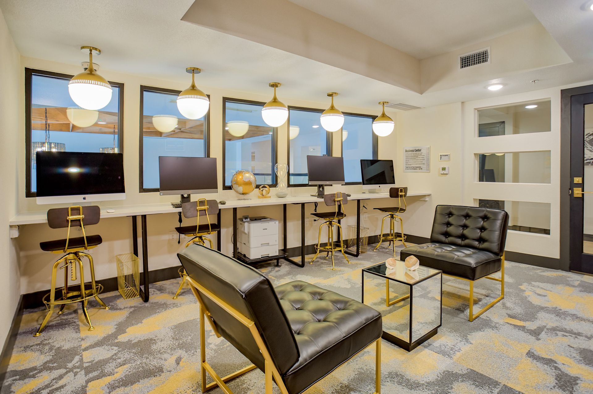 Lounge area in the Business Center at Three77 Park in Fort Worth, TX.