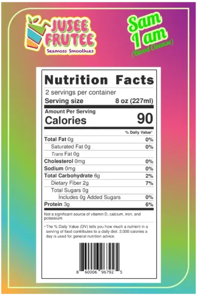 A nutrition facts label on a bottle of juice.