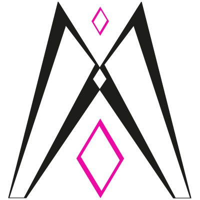 Un logo caratterizzato da due forme geometriche nere e angolari che formano una