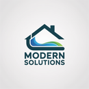 Logo: House silhouette with wave design and "MODERN SOLUTIONS" text, blue and green colors.