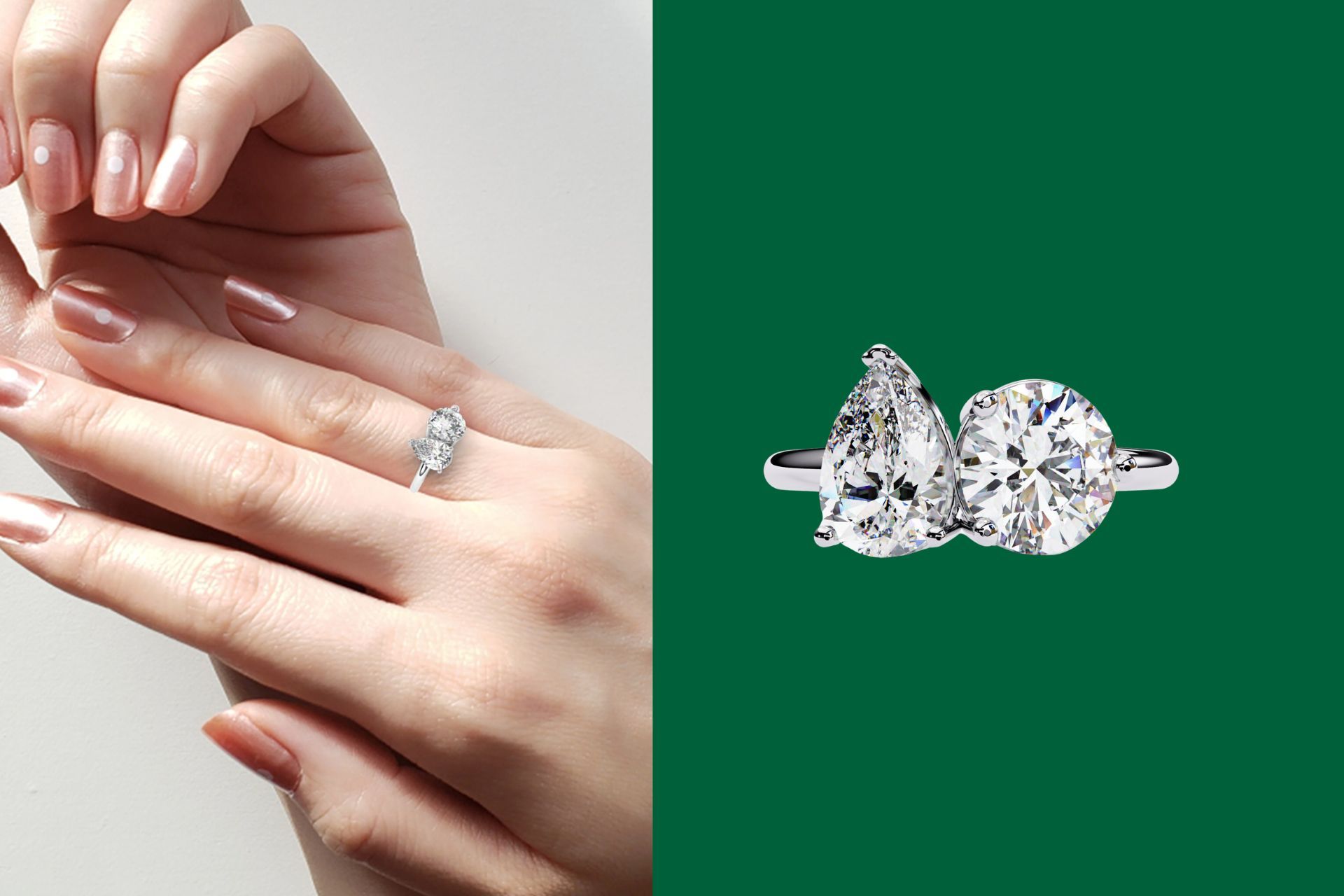 A woman in a black dress is wearing a gold Diamond Ring.