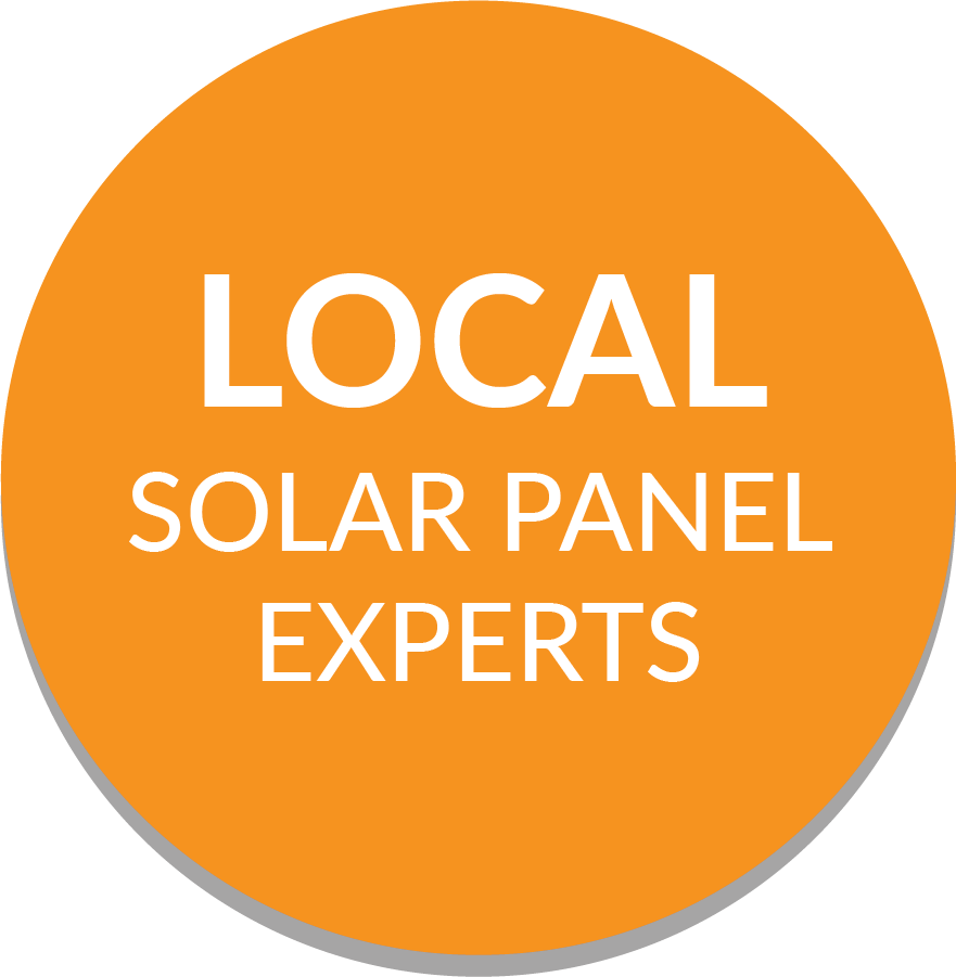 An orange circle with the words local solar panel experts on it