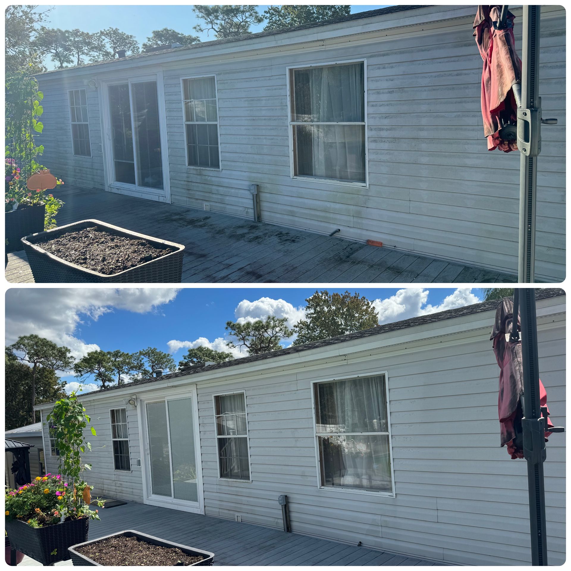 A before and after picture of a mobile home.