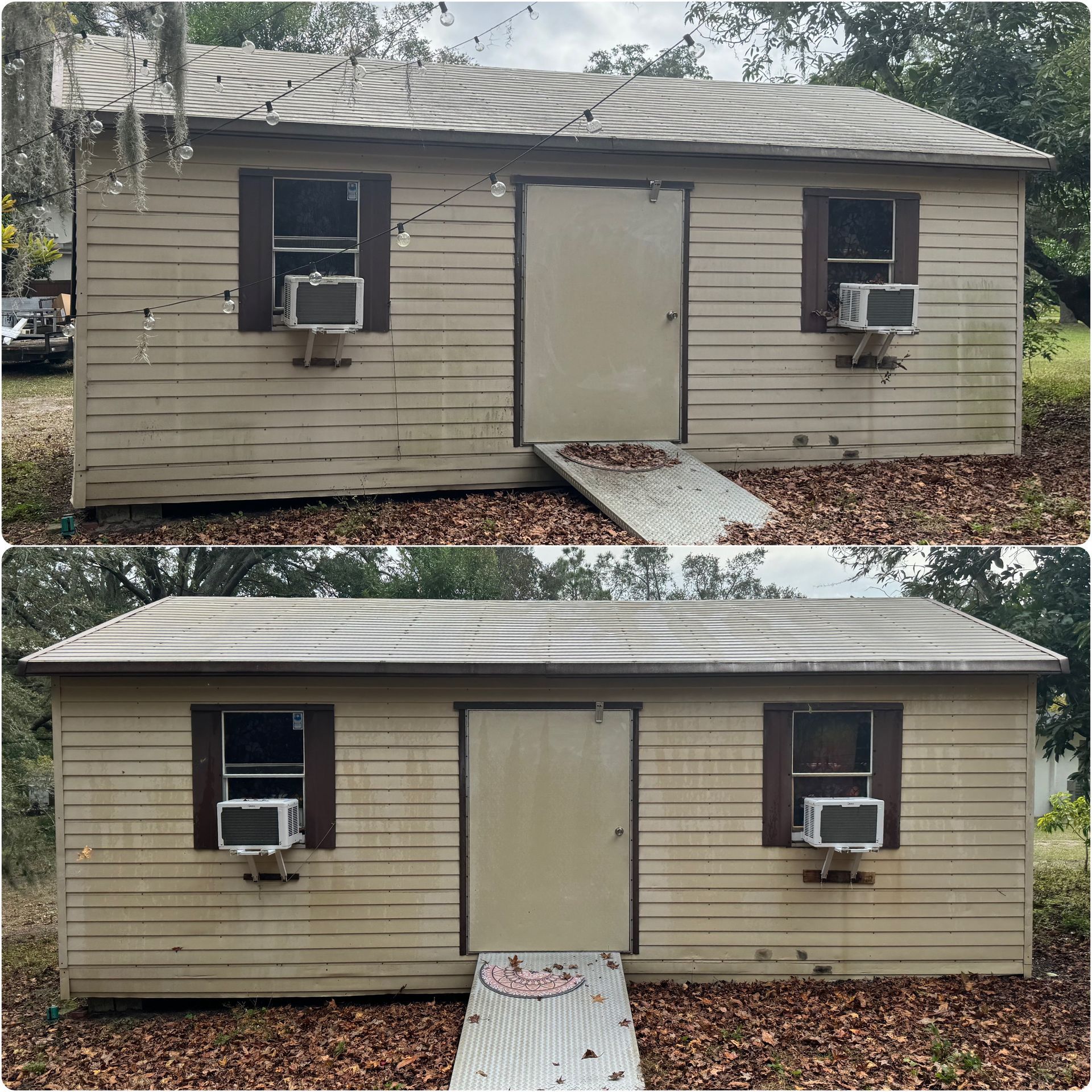 A picture of a house before and after being cleaned
