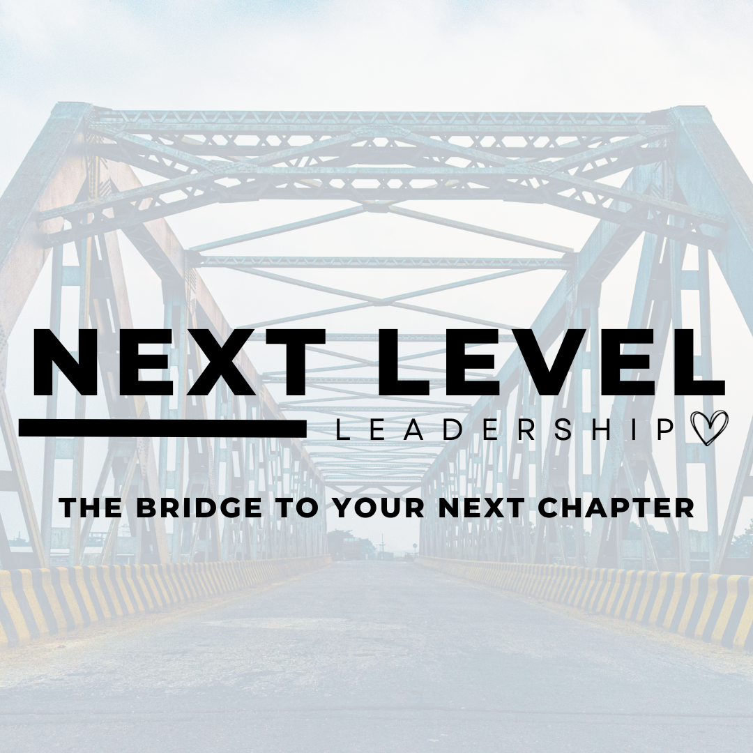 A logo for next level leadership with a bridge in the background