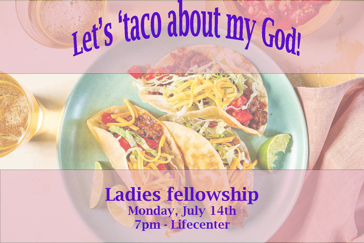 A plate of tacos with the words `` let 's taco about my god '' written on it.