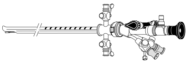 A black and white drawing of a surgical instrument on a white background.