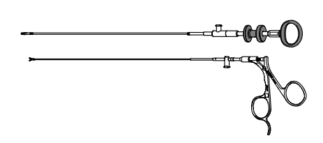 A pair of scissors with a long handle on a white background.