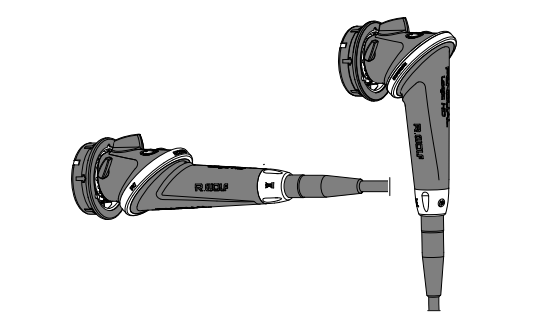 A black and white drawing of a pair of headphones on a white background.