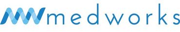 Medworks logo in blue and white