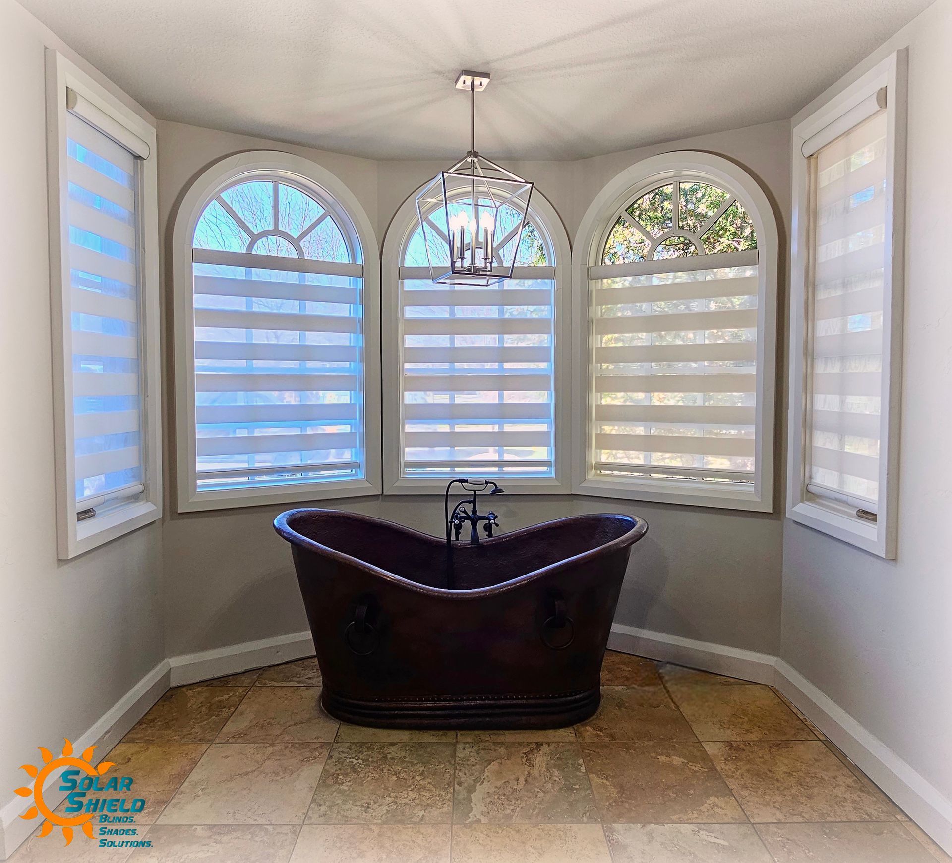 There is a bathtub in the middle of the room.