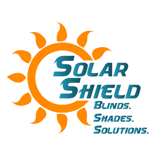 A logo for solar shield blinds shades and solutions