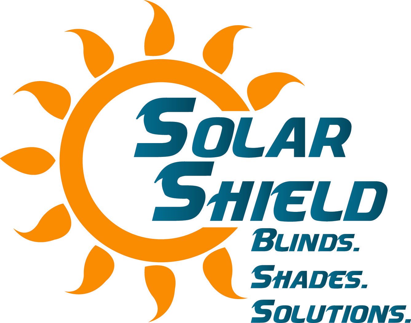 A logo for solar shield blinds shades and solutions
