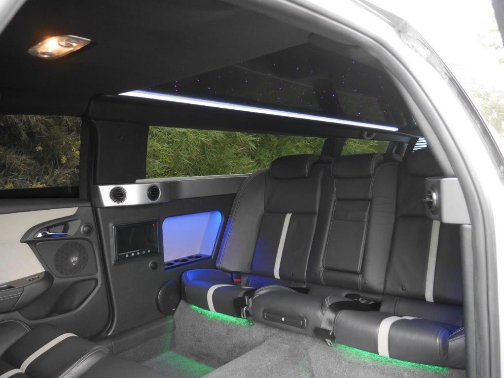 limousine interior with colorful lights.