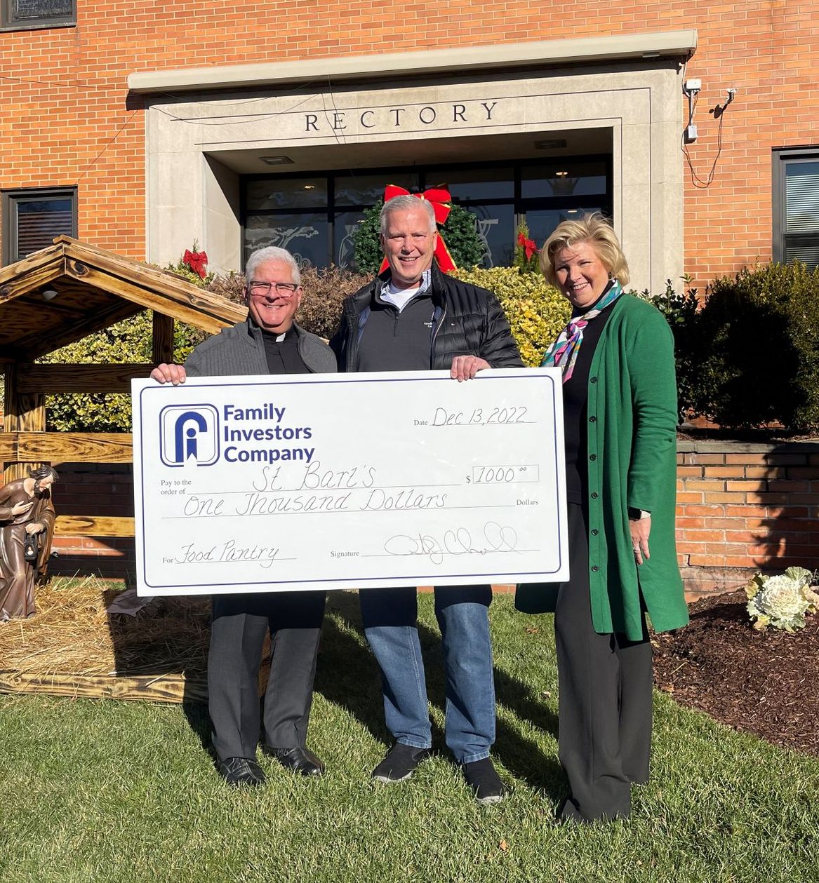 family investors company in fanwood, nj giving back to the community St. Bartholomew Scotch plains Darraugh Valli and Peter Chemidlin 